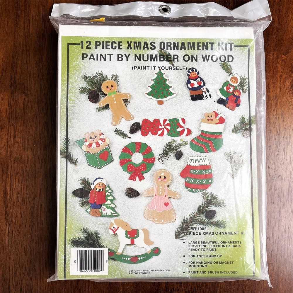 Vtg Paint by Number on Wood 12 Piece Xmas Ornament Kit 1985 WP1002 NOS